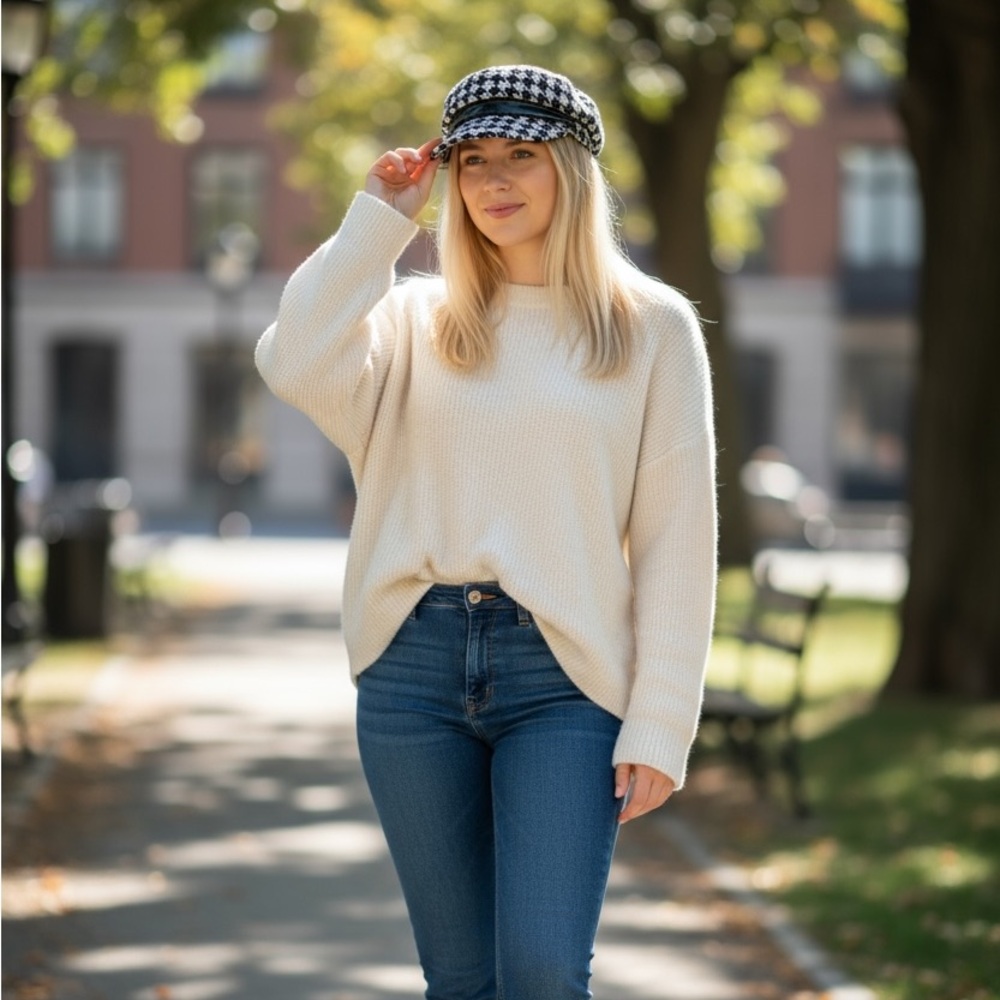 Stylish Black and White Houndstooth Women's Hat